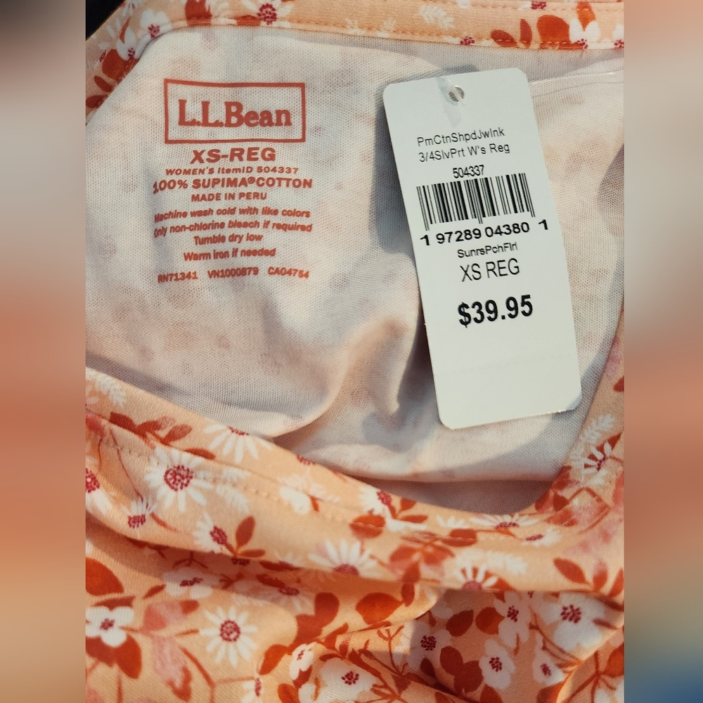 Women's L.L. Bean Floral 3/4 Sleeve, size XS-Reg NWT - Picture 8 of 8